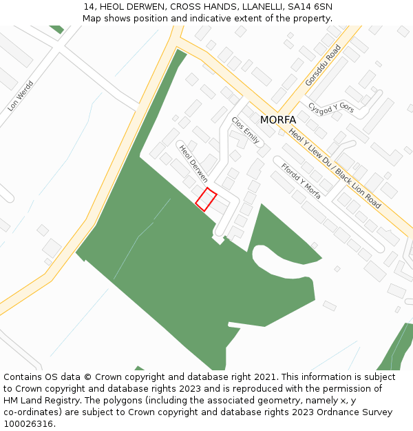 14, HEOL DERWEN, CROSS HANDS, LLANELLI, SA14 6SN: Location map and indicative extent of plot