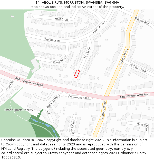 14, HEOL EIRLYS, MORRISTON, SWANSEA, SA6 6HA: Location map and indicative extent of plot