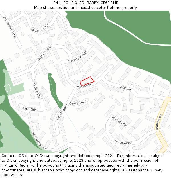 14, HEOL FIOLED, BARRY, CF63 1HB: Location map and indicative extent of plot