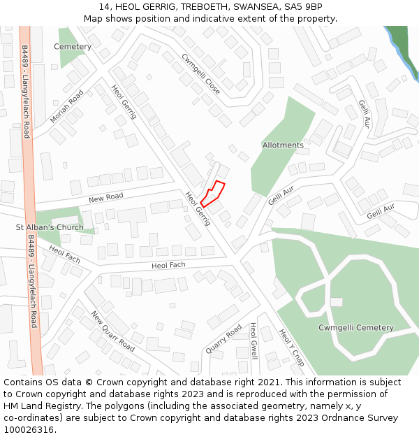 14, HEOL GERRIG, TREBOETH, SWANSEA, SA5 9BP: Location map and indicative extent of plot