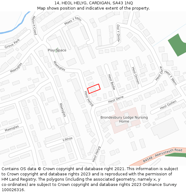 14, HEOL HELYG, CARDIGAN, SA43 1NQ: Location map and indicative extent of plot