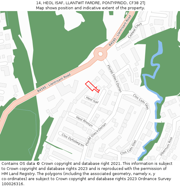14, HEOL ISAF, LLANTWIT FARDRE, PONTYPRIDD, CF38 2TJ: Location map and indicative extent of plot