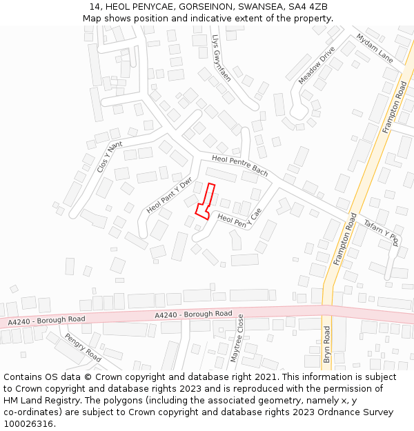 14, HEOL PENYCAE, GORSEINON, SWANSEA, SA4 4ZB: Location map and indicative extent of plot