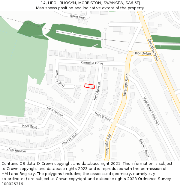 14, HEOL RHOSYN, MORRISTON, SWANSEA, SA6 6EJ: Location map and indicative extent of plot