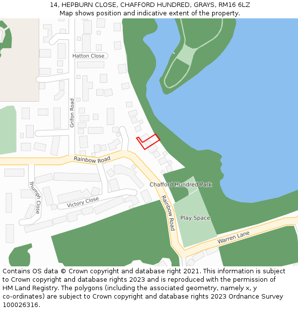 14, HEPBURN CLOSE, CHAFFORD HUNDRED, GRAYS, RM16 6LZ: Location map and indicative extent of plot