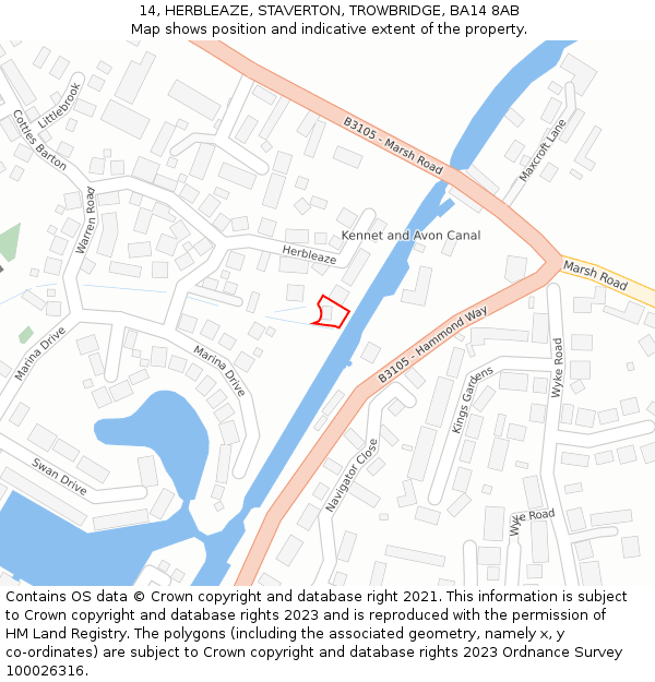 14, HERBLEAZE, STAVERTON, TROWBRIDGE, BA14 8AB: Location map and indicative extent of plot