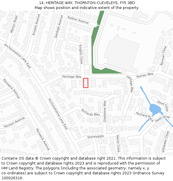 14, HERITAGE WAY, THORNTON-CLEVELEYS, FY5 3BD: Location map and indicative extent of plot