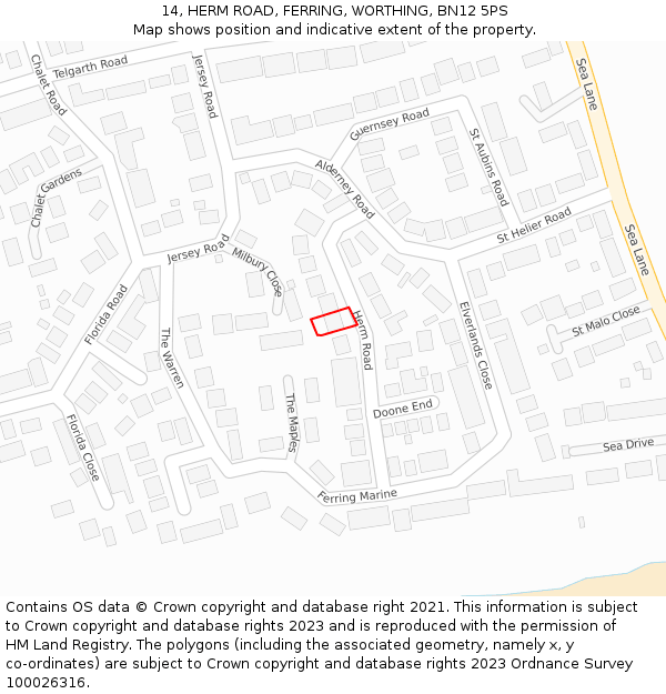 14, HERM ROAD, FERRING, WORTHING, BN12 5PS: Location map and indicative extent of plot