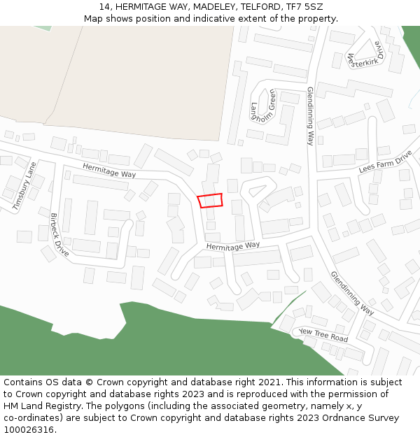 14, HERMITAGE WAY, MADELEY, TELFORD, TF7 5SZ: Location map and indicative extent of plot