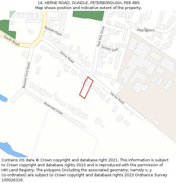 14, HERNE ROAD, OUNDLE, PETERBOROUGH, PE8 4BS: Location map and indicative extent of plot