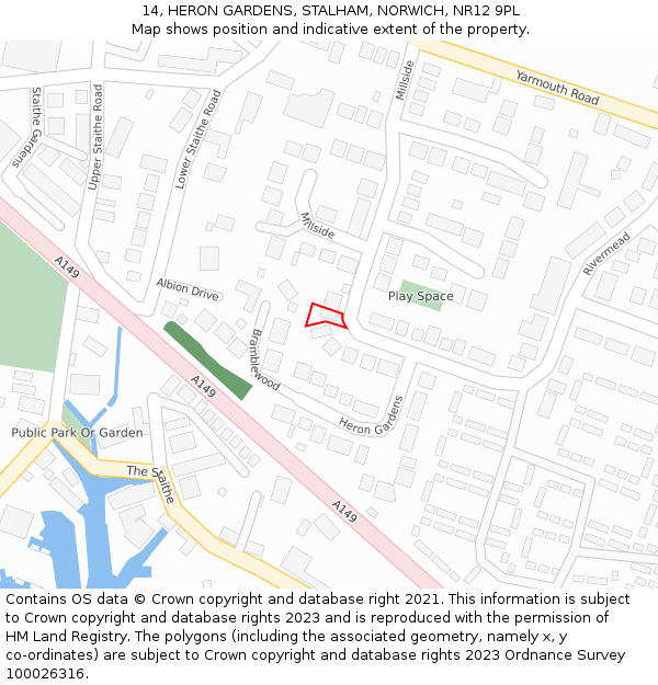 14, HERON GARDENS, STALHAM, NORWICH, NR12 9PL: Location map and indicative extent of plot