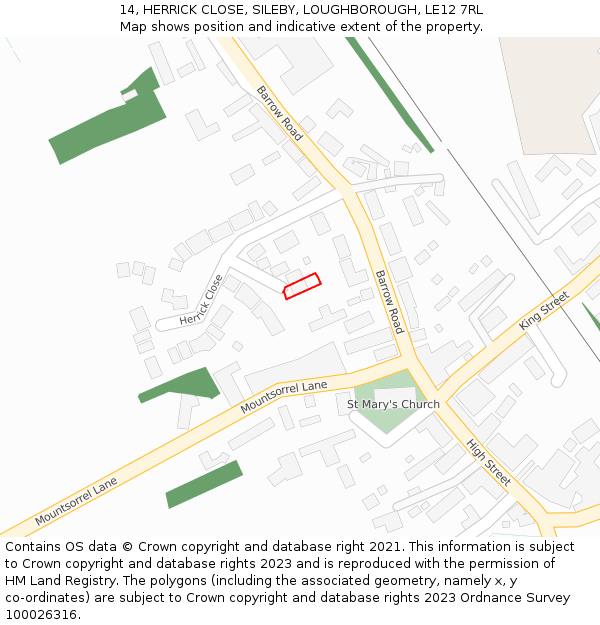 14, HERRICK CLOSE, SILEBY, LOUGHBOROUGH, LE12 7RL: Location map and indicative extent of plot