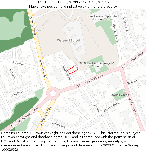 14, HEWITT STREET, STOKE-ON-TRENT, ST6 6JX: Location map and indicative extent of plot