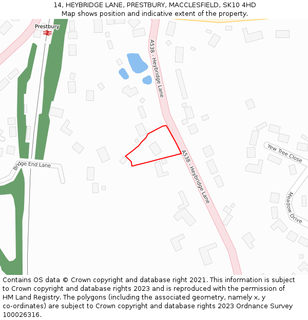 14, HEYBRIDGE LANE, PRESTBURY, MACCLESFIELD, SK10 4HD: Location map and indicative extent of plot