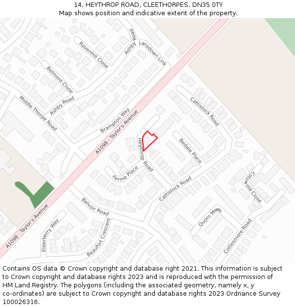 14, HEYTHROP ROAD, CLEETHORPES, DN35 0TY: Location map and indicative extent of plot