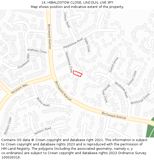 14, HIBALDSTOW CLOSE, LINCOLN, LN6 3PY: Location map and indicative extent of plot
