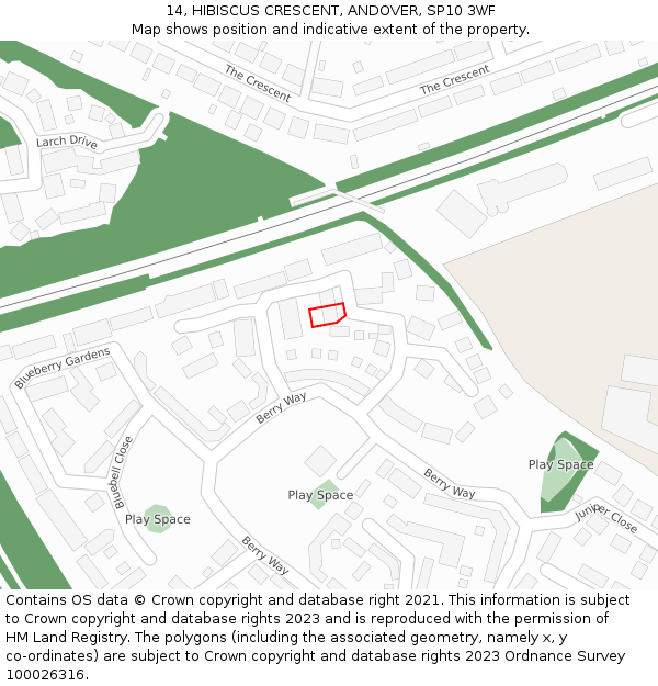14, HIBISCUS CRESCENT, ANDOVER, SP10 3WF: Location map and indicative extent of plot