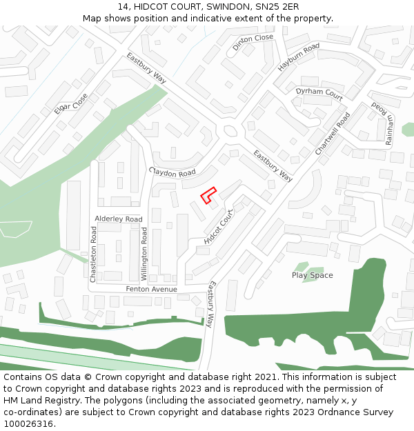 14, HIDCOT COURT, SWINDON, SN25 2ER: Location map and indicative extent of plot