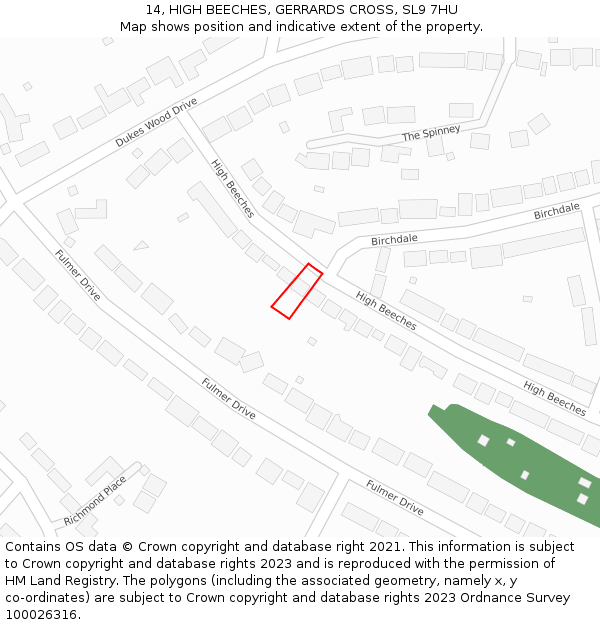 14, HIGH BEECHES, GERRARDS CROSS, SL9 7HU: Location map and indicative extent of plot