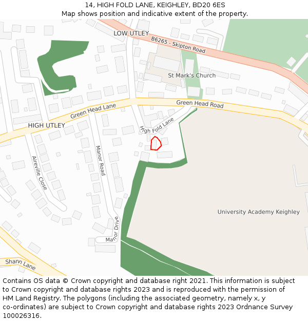 14, HIGH FOLD LANE, KEIGHLEY, BD20 6ES: Location map and indicative extent of plot