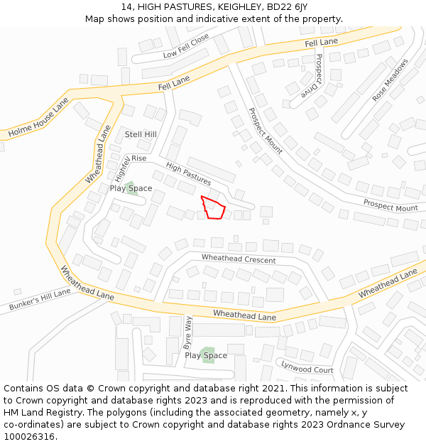 14, HIGH PASTURES, KEIGHLEY, BD22 6JY: Location map and indicative extent of plot