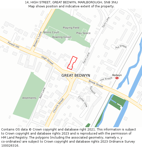 14, HIGH STREET, GREAT BEDWYN, MARLBOROUGH, SN8 3NU: Location map and indicative extent of plot