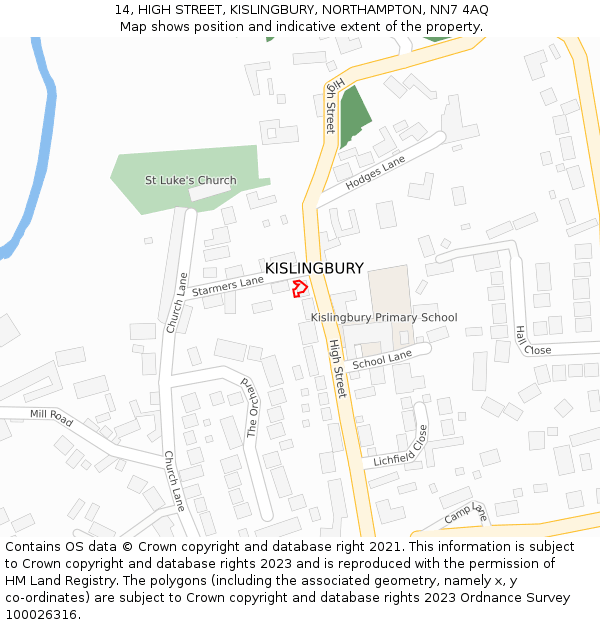 14, HIGH STREET, KISLINGBURY, NORTHAMPTON, NN7 4AQ: Location map and indicative extent of plot