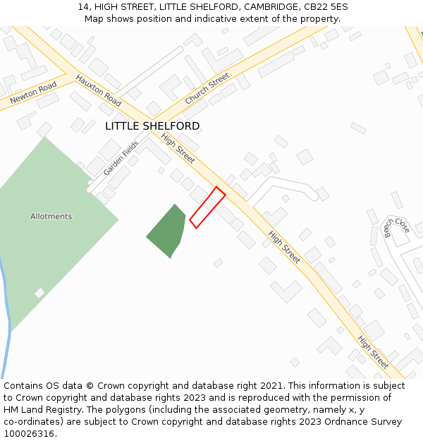 14, HIGH STREET, LITTLE SHELFORD, CAMBRIDGE, CB22 5ES: Location map and indicative extent of plot