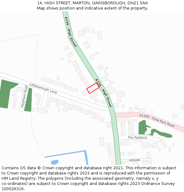 14, HIGH STREET, MARTON, GAINSBOROUGH, DN21 5AA: Location map and indicative extent of plot