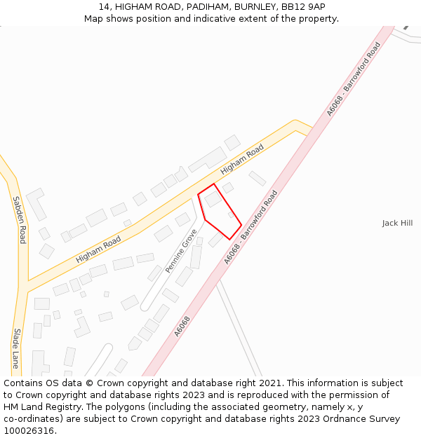 14, HIGHAM ROAD, PADIHAM, BURNLEY, BB12 9AP: Location map and indicative extent of plot