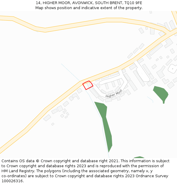 14, HIGHER MOOR, AVONWICK, SOUTH BRENT, TQ10 9FE: Location map and indicative extent of plot