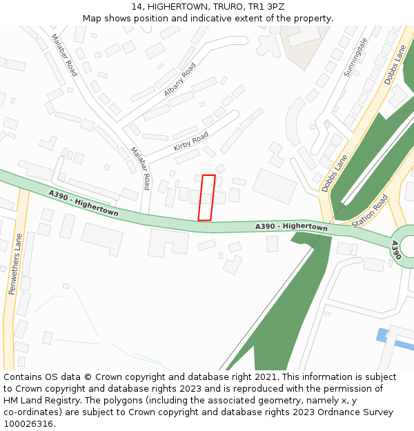 14, HIGHERTOWN, TRURO, TR1 3PZ: Location map and indicative extent of plot