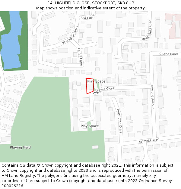 14, HIGHFIELD CLOSE, STOCKPORT, SK3 8UB: Location map and indicative extent of plot