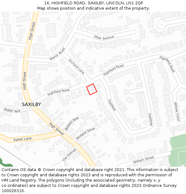 14, HIGHFIELD ROAD, SAXILBY, LINCOLN, LN1 2QP: Location map and indicative extent of plot