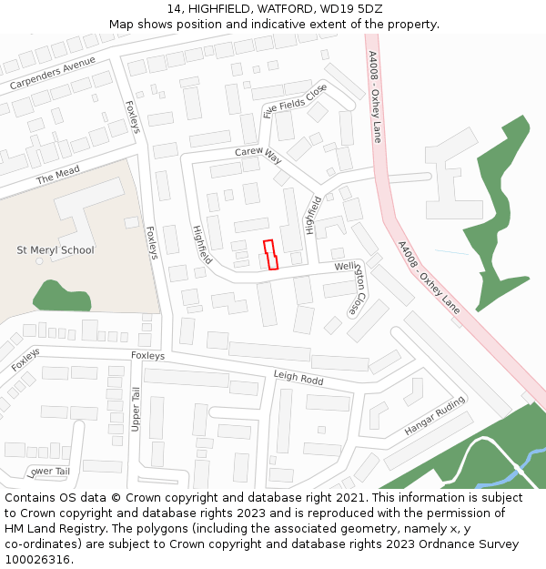 14, HIGHFIELD, WATFORD, WD19 5DZ: Location map and indicative extent of plot