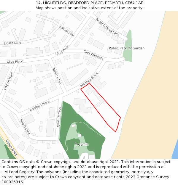 14, HIGHFIELDS, BRADFORD PLACE, PENARTH, CF64 1AF: Location map and indicative extent of plot