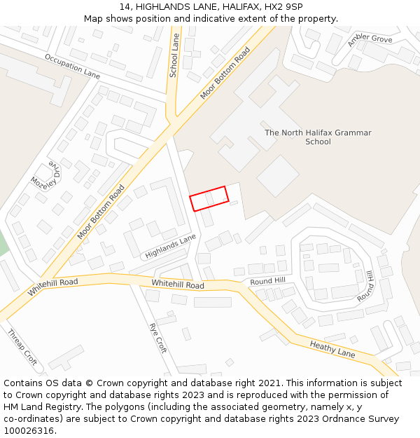 14, HIGHLANDS LANE, HALIFAX, HX2 9SP: Location map and indicative extent of plot