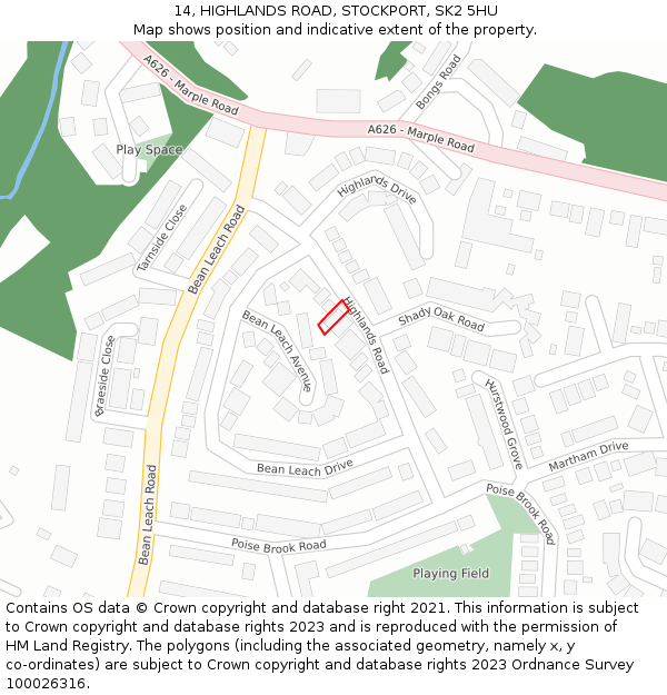 14, HIGHLANDS ROAD, STOCKPORT, SK2 5HU: Location map and indicative extent of plot