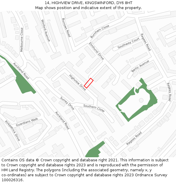 14, HIGHVIEW DRIVE, KINGSWINFORD, DY6 8HT: Location map and indicative extent of plot