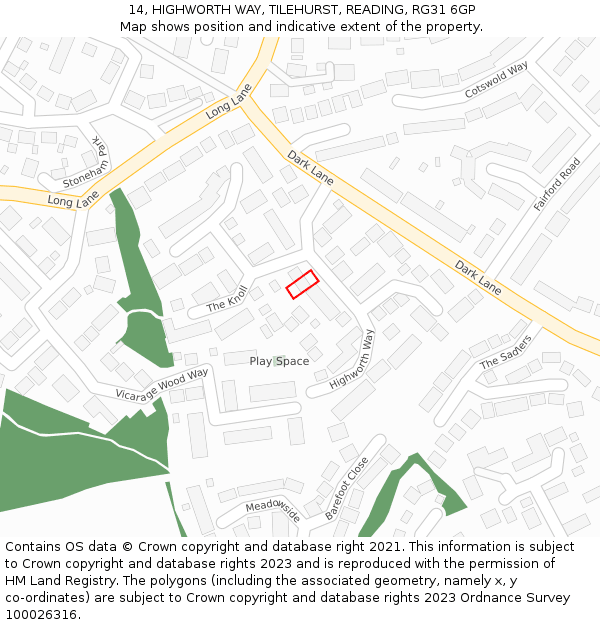 14, HIGHWORTH WAY, TILEHURST, READING, RG31 6GP: Location map and indicative extent of plot