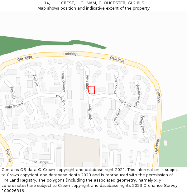 14, HILL CREST, HIGHNAM, GLOUCESTER, GL2 8LS: Location map and indicative extent of plot