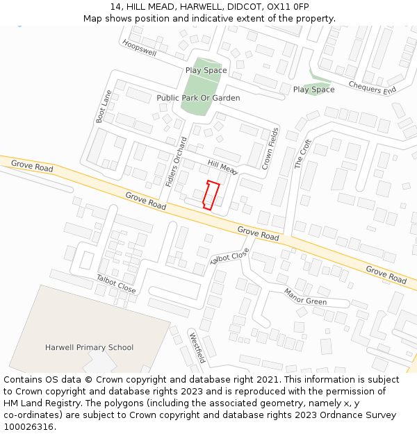 14, HILL MEAD, HARWELL, DIDCOT, OX11 0FP: Location map and indicative extent of plot