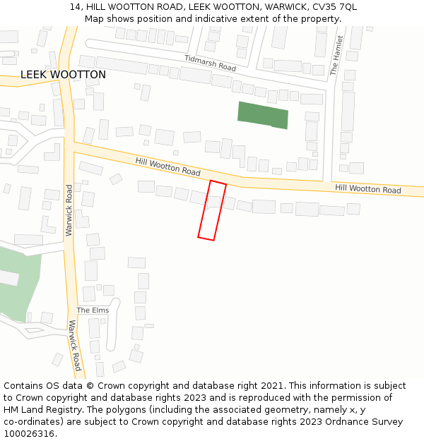 14, HILL WOOTTON ROAD, LEEK WOOTTON, WARWICK, CV35 7QL: Location map and indicative extent of plot