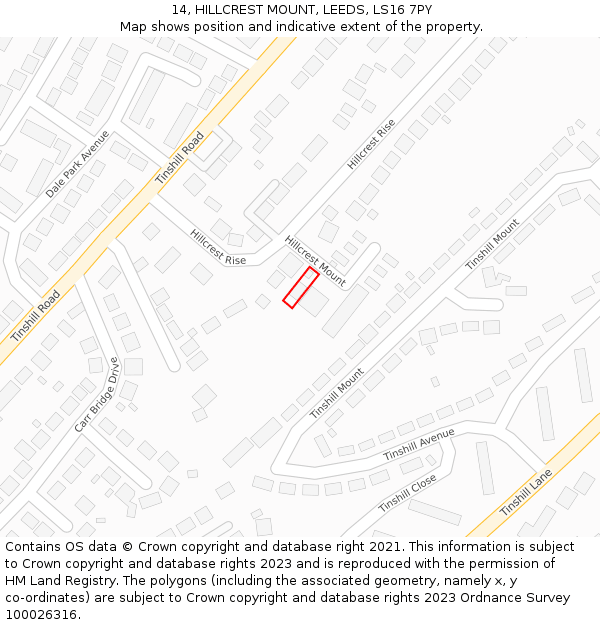 14, HILLCREST MOUNT, LEEDS, LS16 7PY: Location map and indicative extent of plot