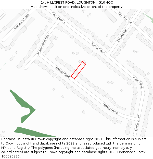 14, HILLCREST ROAD, LOUGHTON, IG10 4QQ: Location map and indicative extent of plot