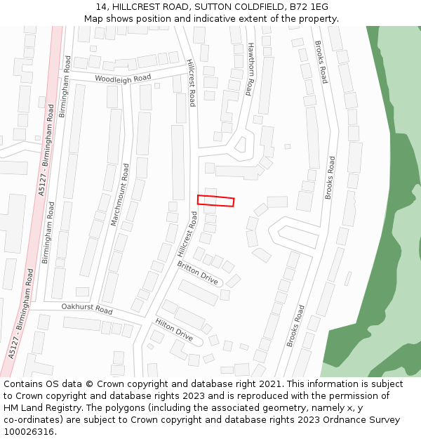 14, HILLCREST ROAD, SUTTON COLDFIELD, B72 1EG: Location map and indicative extent of plot