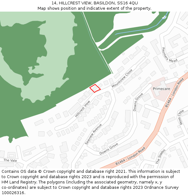 14, HILLCREST VIEW, BASILDON, SS16 4QU: Location map and indicative extent of plot