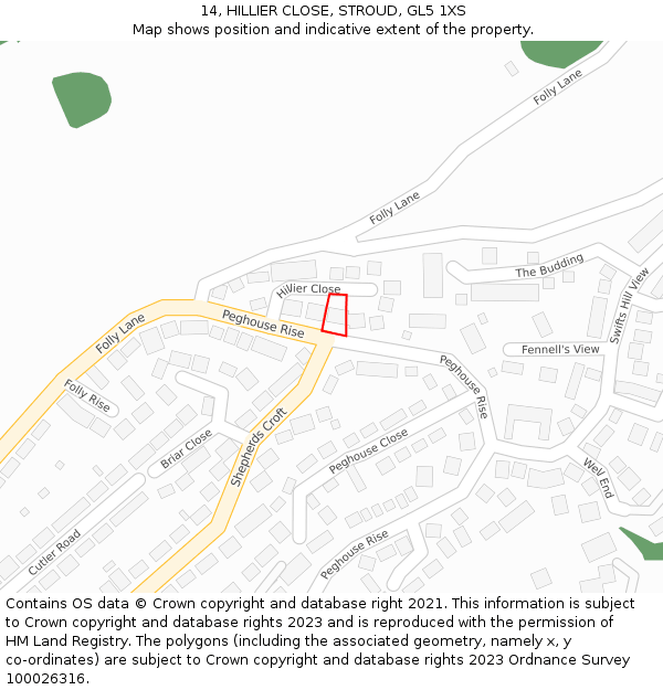 14, HILLIER CLOSE, STROUD, GL5 1XS: Location map and indicative extent of plot