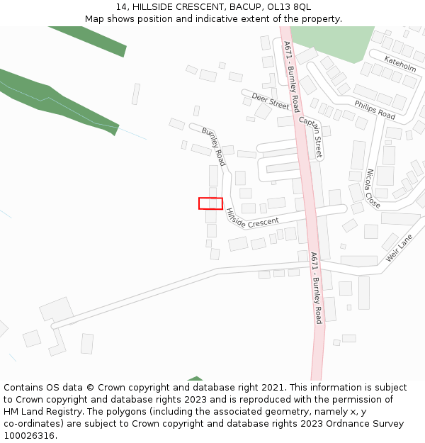 14, HILLSIDE CRESCENT, BACUP, OL13 8QL: Location map and indicative extent of plot