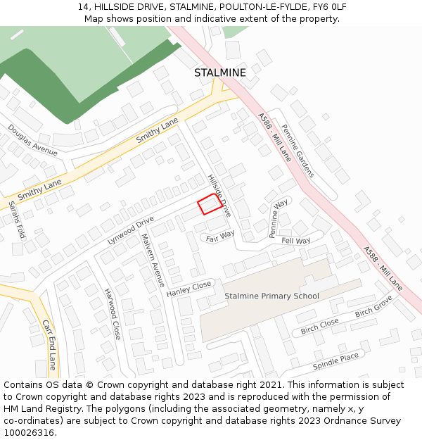 14, HILLSIDE DRIVE, STALMINE, POULTON-LE-FYLDE, FY6 0LF: Location map and indicative extent of plot